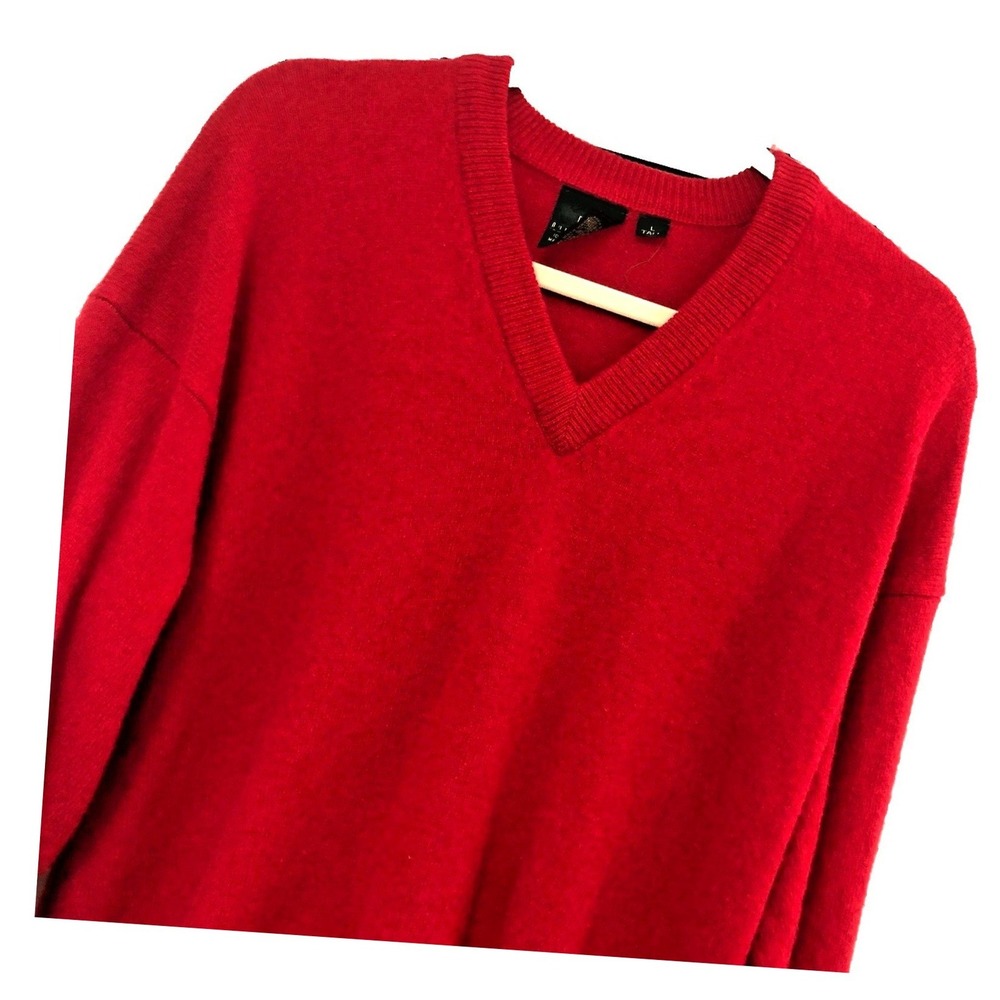 Vintage Nordstrom Mens Lambswool Sweater Red V Neck Preppy Old Money L Tall